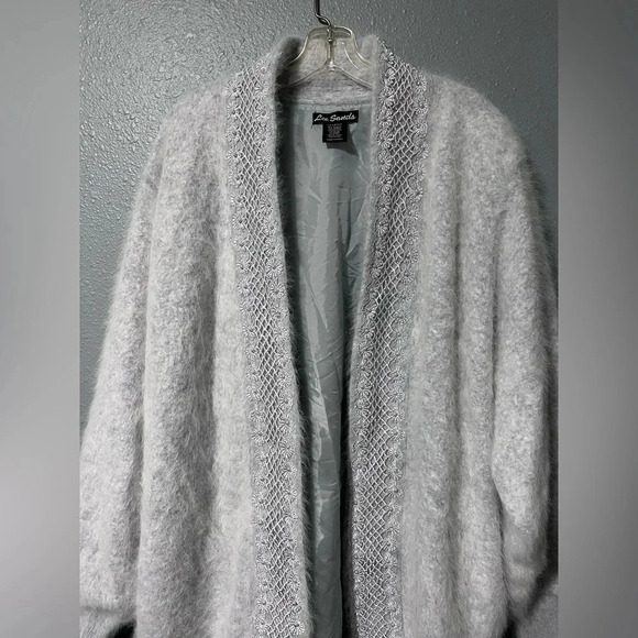 Vtg Lee Sands ANGORA Rabbit Hair Open Front Cardigan Sweater Jacket O/S Plus EUC - Picture 2 of 14